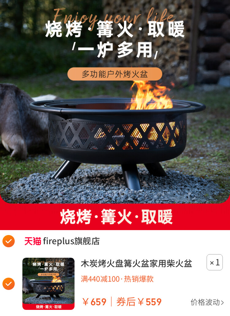 木炭烤火盘篝火盆家用柴火盆冬天取暖户外炭火炉庭院烧烤炉烧烤架