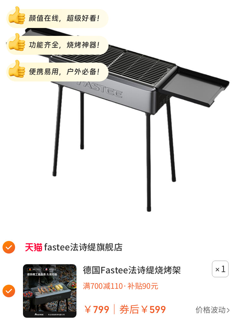 德国Fastee法诗缇烧烤架家用户外便携烧烤炉子露营碳烤炉庭院炭炉