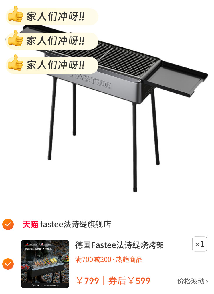 德国Fastee法诗缇烧烤架家用户外便携烧烤炉子露营碳烤炉庭院炭炉